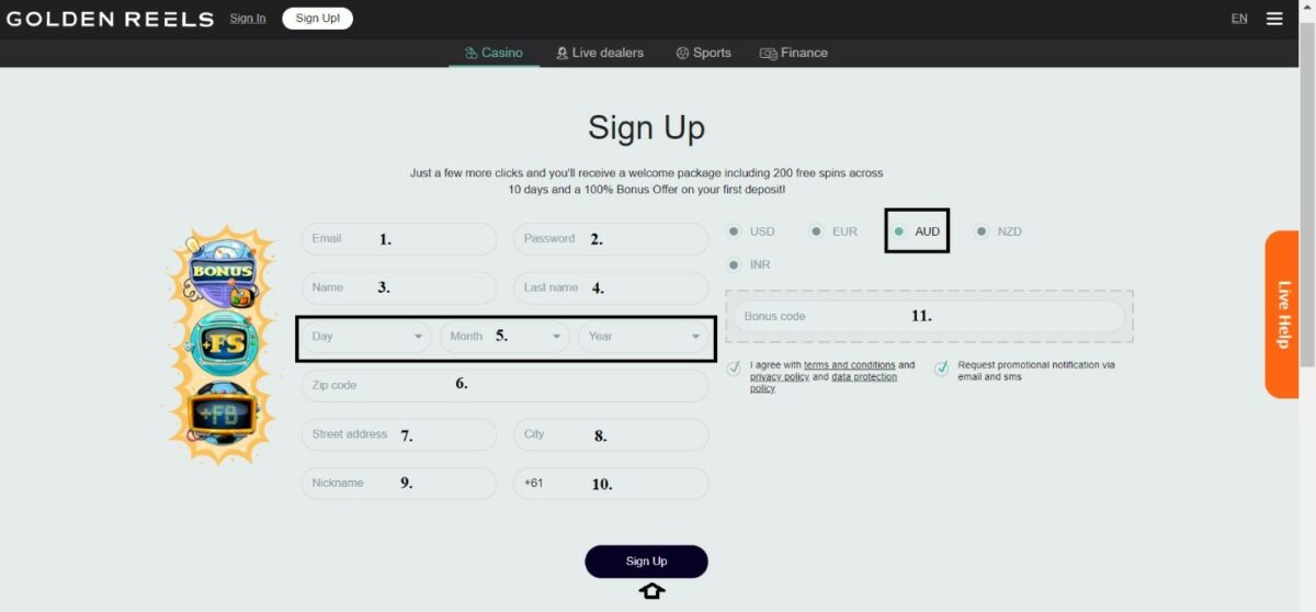 The registration form covers all essential fields about you