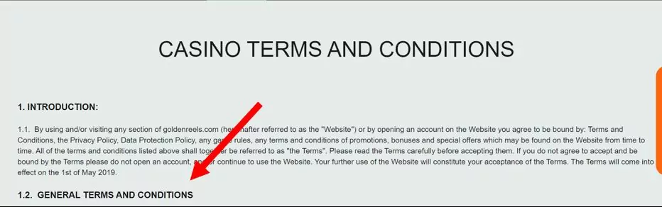 Example of placing a gambling terms and conditions of the Golden Reels Example of placing a gambling terms and conditions of the Golden Reels